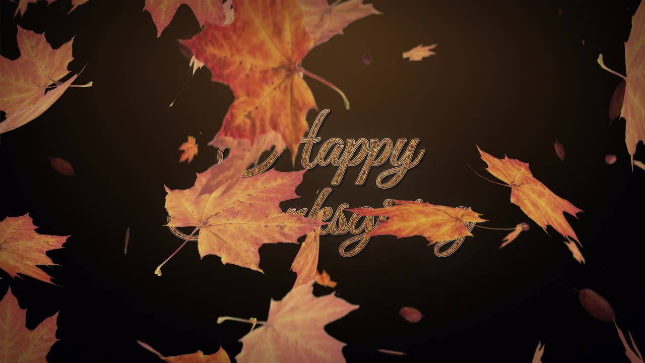 快乐的感恩节文字与秋叶飘落的动画视频素材