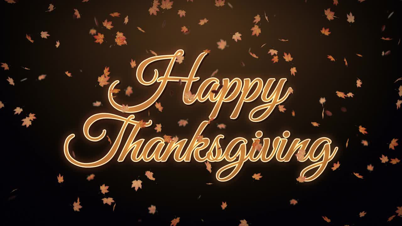 快乐的感恩节文字与秋叶飘落的动画视频素材