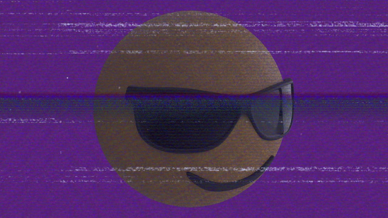 太阳镜表情符号图标的动画与噪音屏幕视频素材