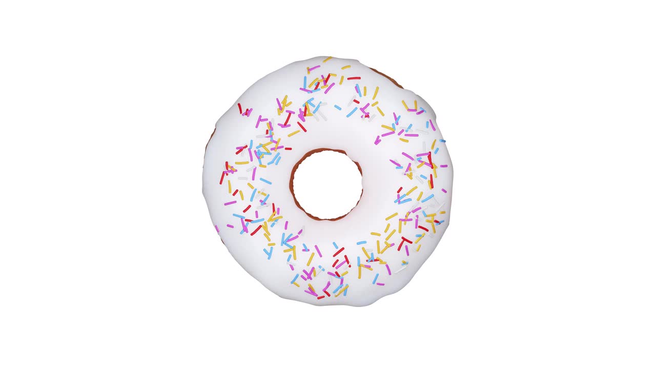 甜甜圈在白色背景下旋转360度。3d循环隔离动画视频素材
