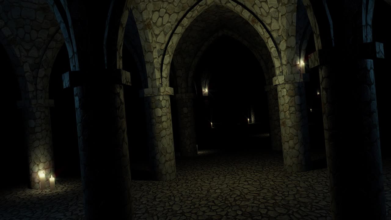 可怕的中世纪地下教堂。3 d渲染。无缝循环视频素材