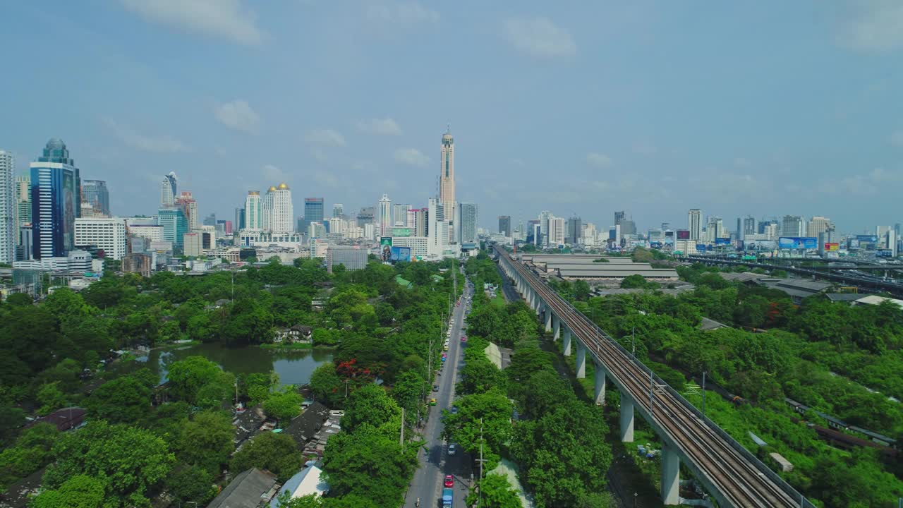 鸟瞰曼谷市中心，包括捷运线泰国视频下载