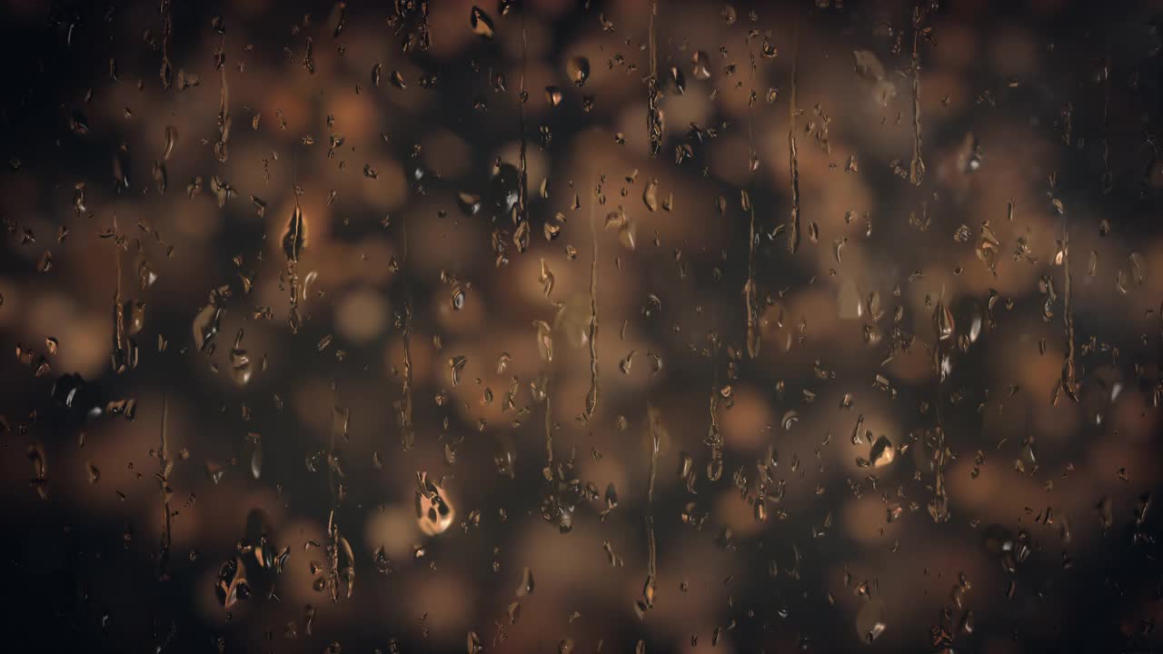 雨落在窗户上，带着快乐的感恩节文字和秋叶视频素材