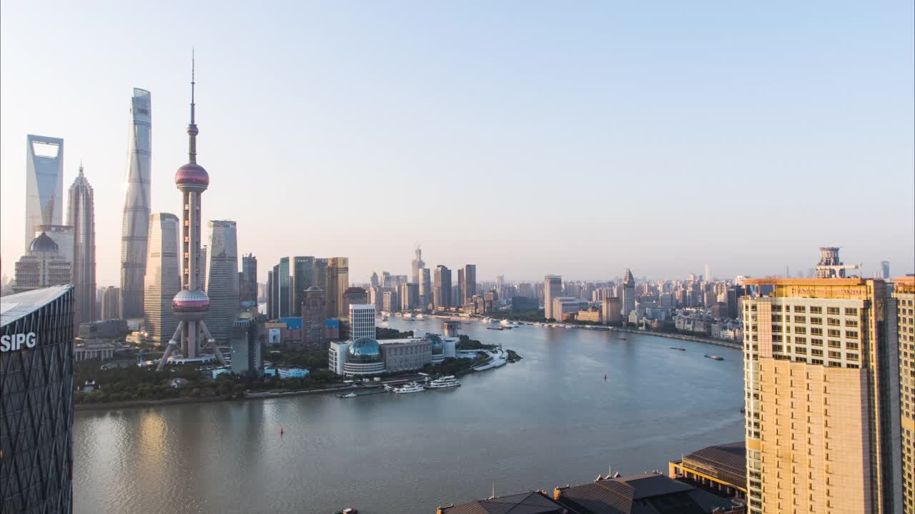 空中城市,上海,日出。视频素材