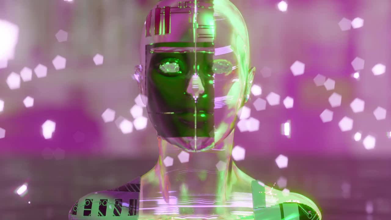 半机械人正盯着一个人工智能克隆密码视频素材