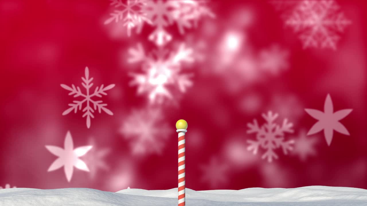 动画的圣诞小玩意和雪花落在红色的背景视频素材