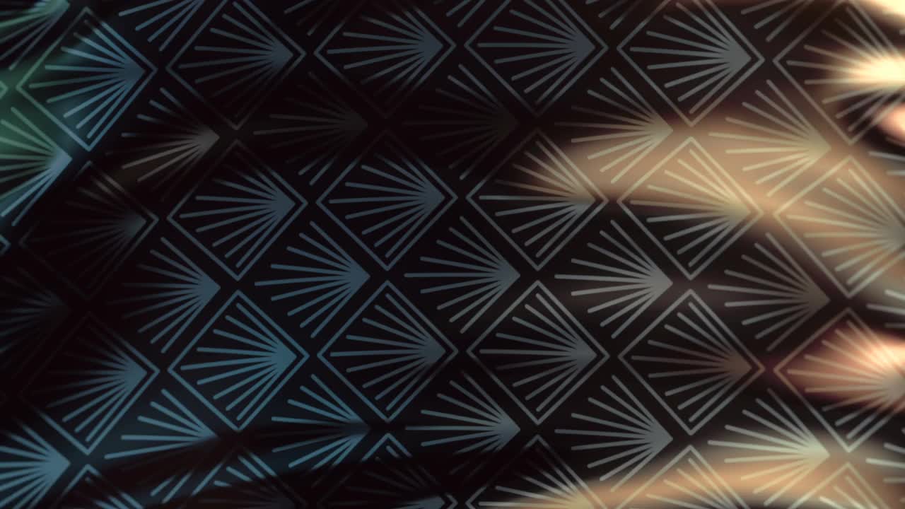 深色金属波浪织物与闪亮的几何图案。装饰典雅豪华的设计。三维渲染数字无缝循环动画。4K，超高清分辨率视频素材