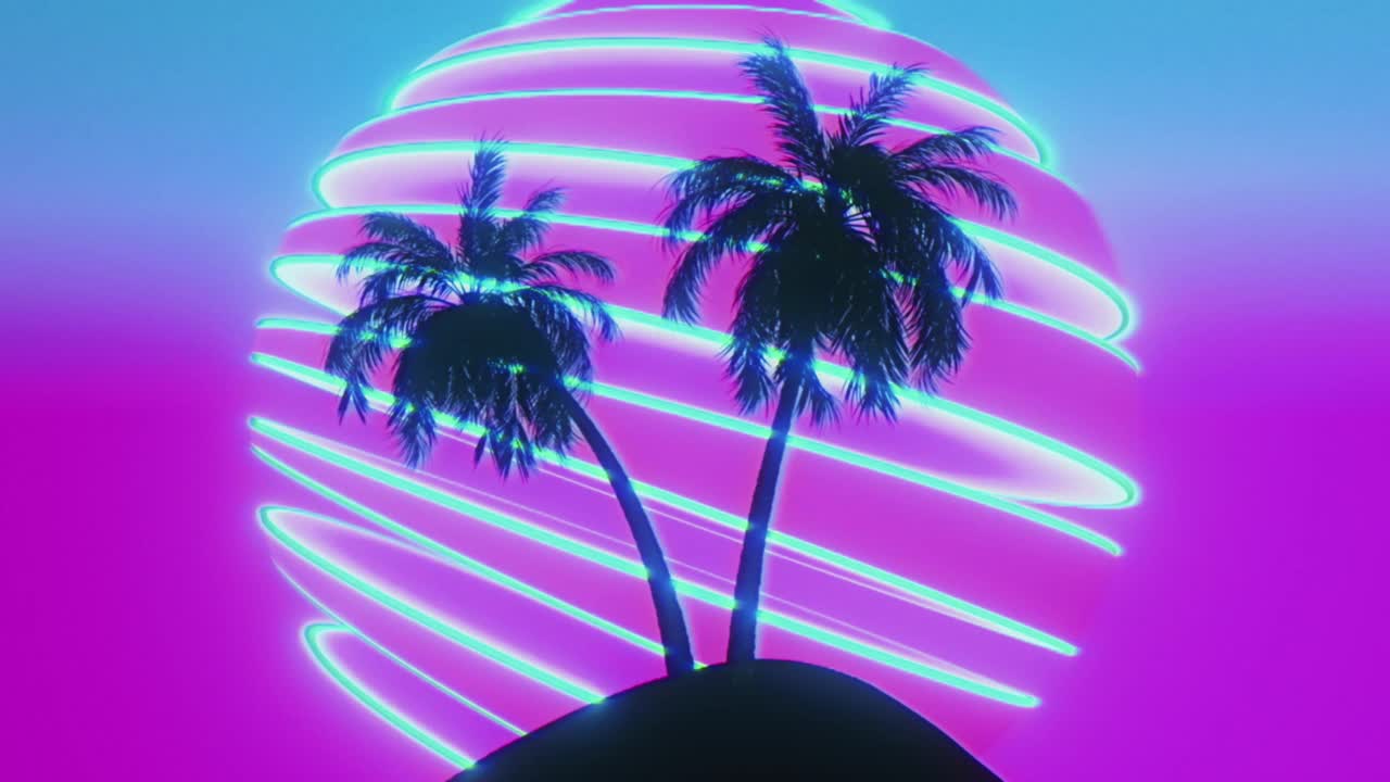 复古的80年代合成波棕榈树和阳光。视频下载