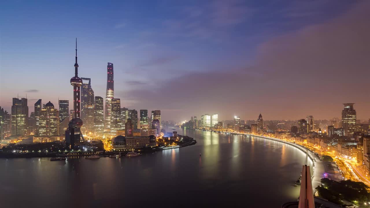 上海黎明时分的全景天际线视频素材