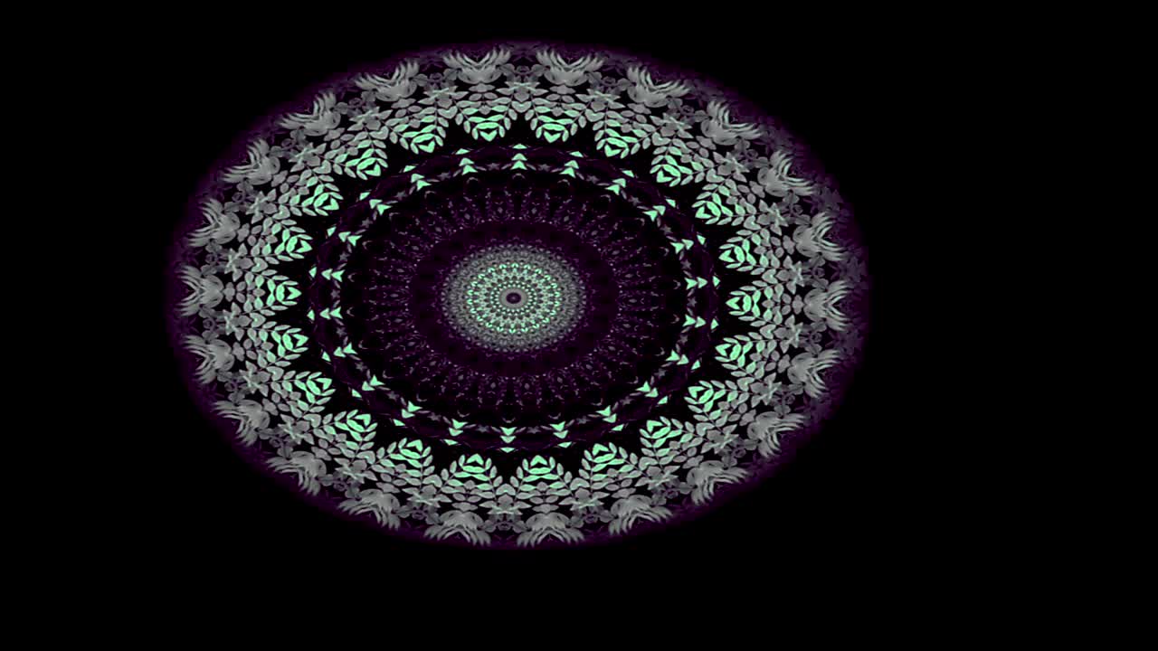 紫色和绿色的移动圆圈与黑色背景和绿色边缘与移动中心的图案。视频下载