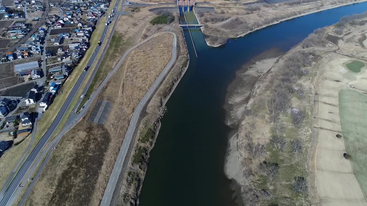 无人机拍摄，Watarase河和减速盆地，日本视频素材