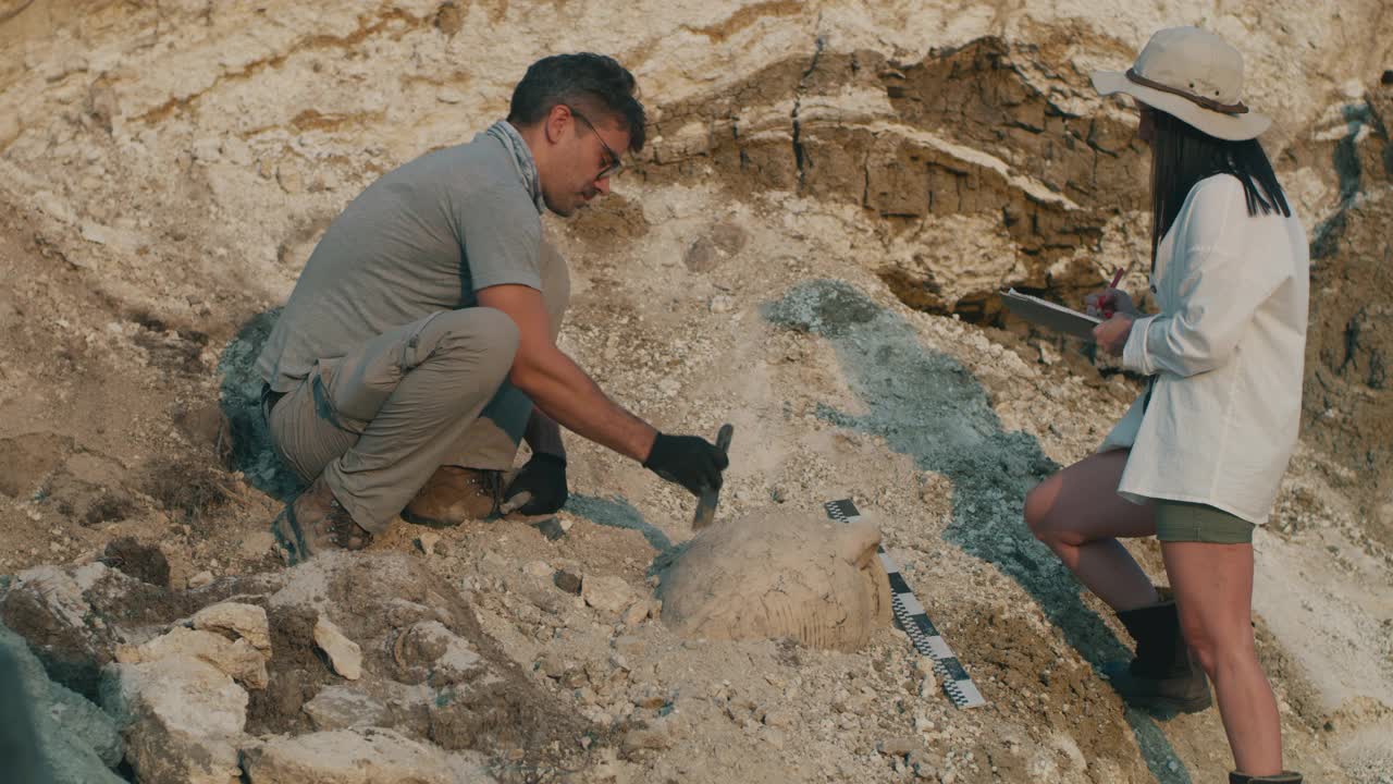 考古学家一起挖掘中世纪的船只视频下载