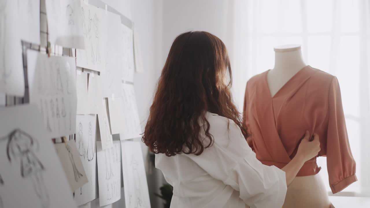 自信的女裁缝在她的工作室视频下载
