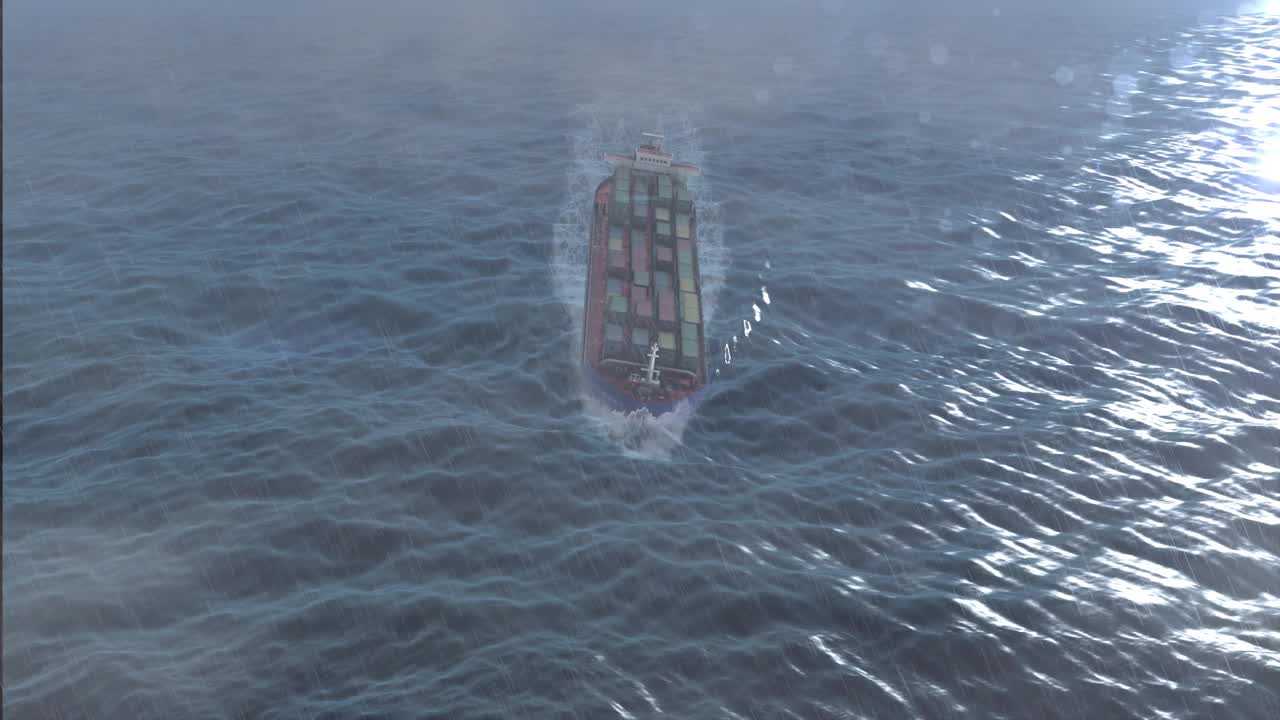 集装箱货船在波涛汹涌的海上航行-鸟瞰图视频下载