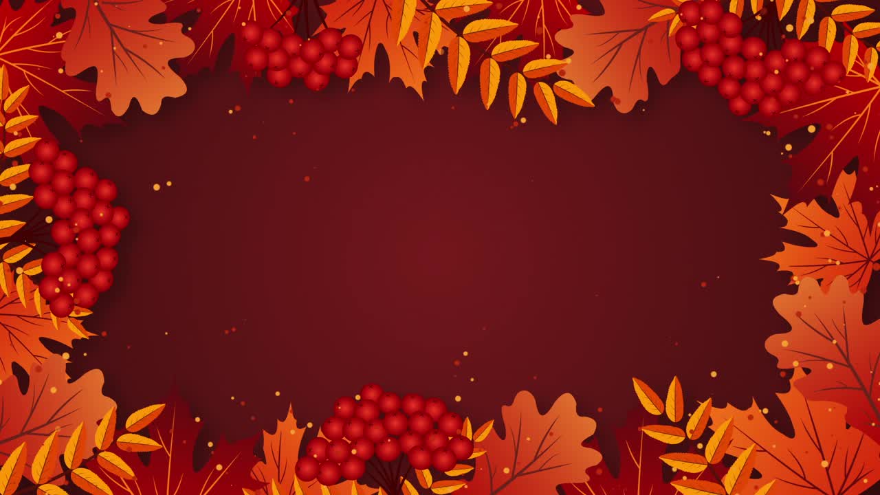 快乐的感恩节祝福文字与缤纷的秋叶视频素材