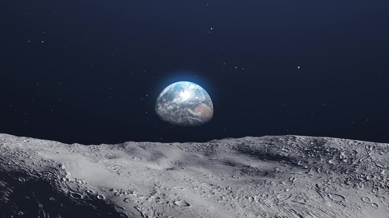 小行星陨石飞近月球向地球视频素材