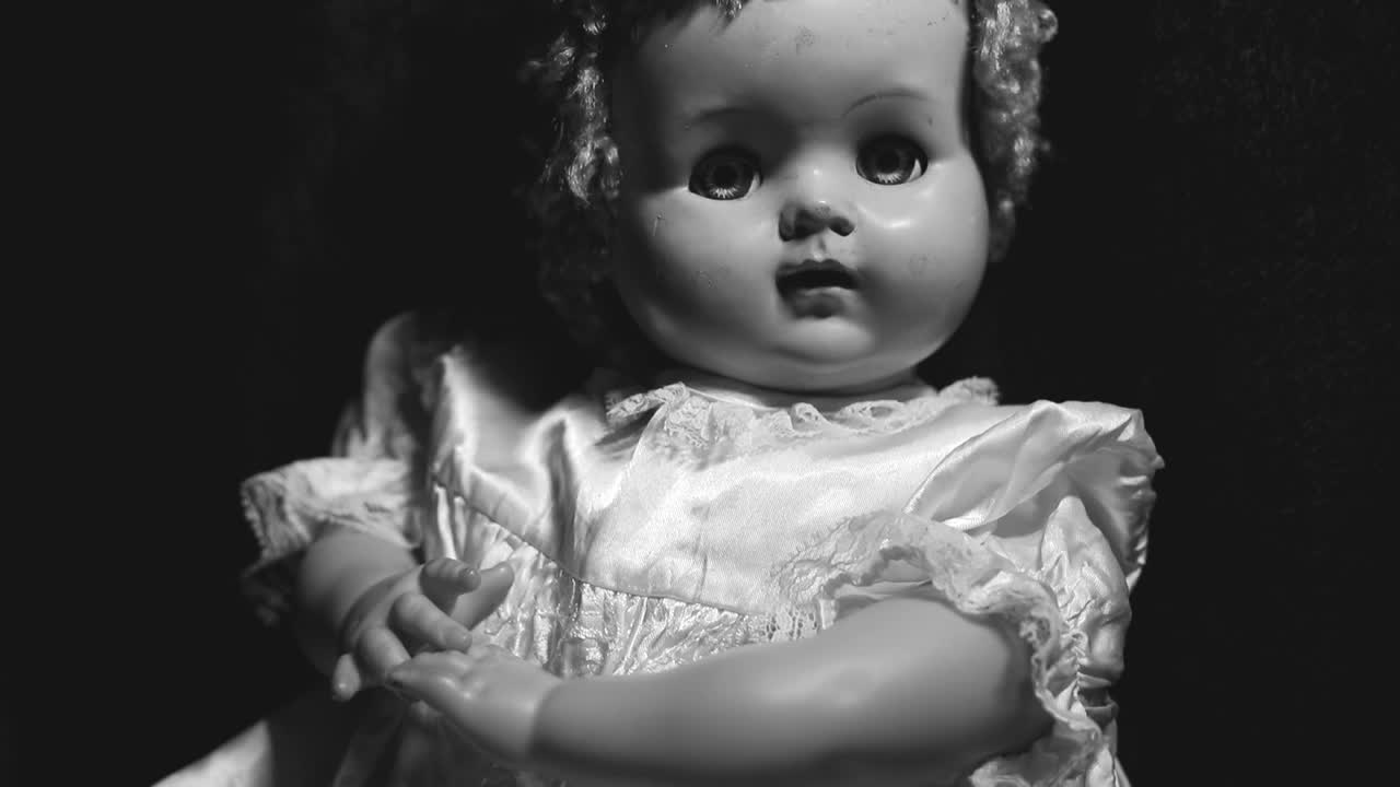 古董娃娃在黑白视频素材