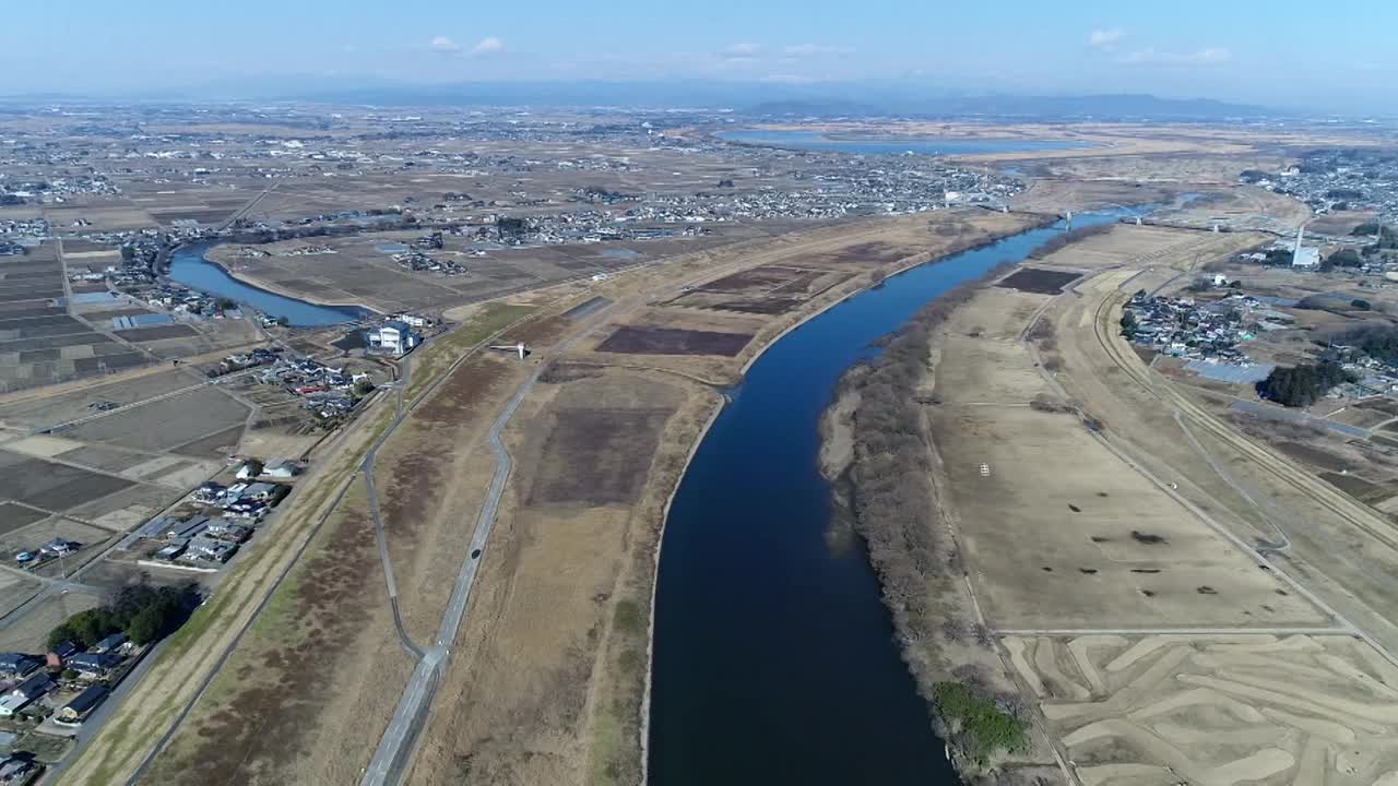 无人机，Watarase河和Tone河，日本视频素材