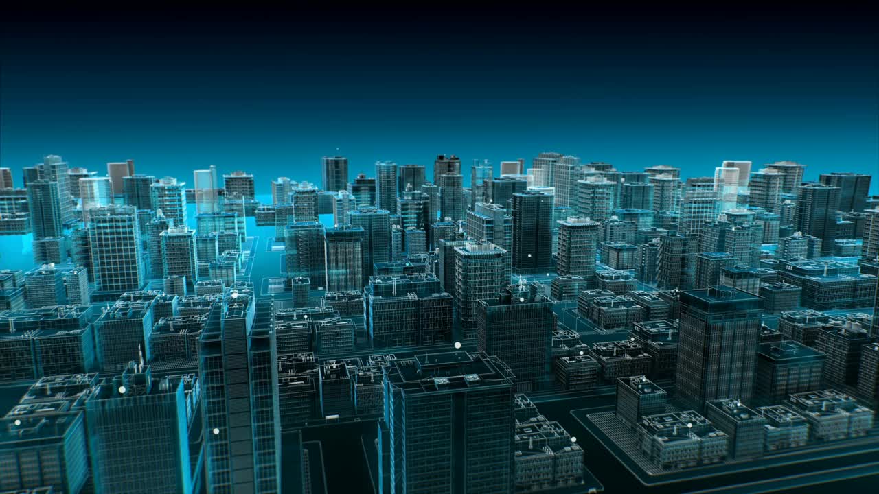 智能城市上的无线智能传感器图标，连接“智能城市”物联网。4 k。视频下载