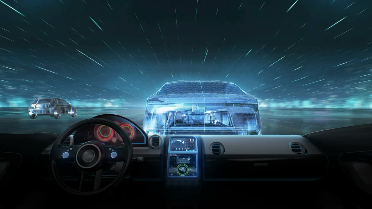 Inside of Future cars, Road Lane alert UI, IoT automotive。x射线图像。4 k。视频下载