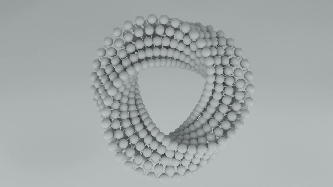 在白色背景上，由白色粒子和球组成的环形旋转图形。视频下载