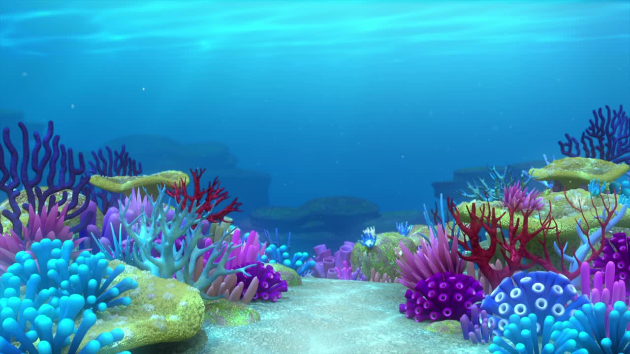 彩色珊瑚礁海底三维动画，无缝循环视频下载