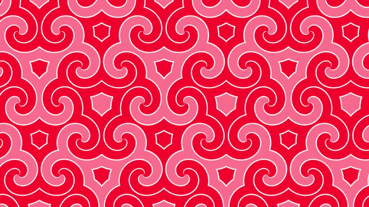 美丽的几何无缝循环催眠扭曲的东方红色曲线图案，动人的几何装饰优雅点缀无尽的背景视频下载