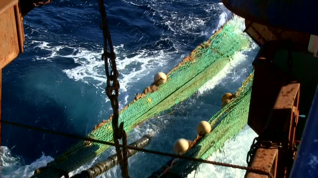 拖网渔船的网被拉进视频下载