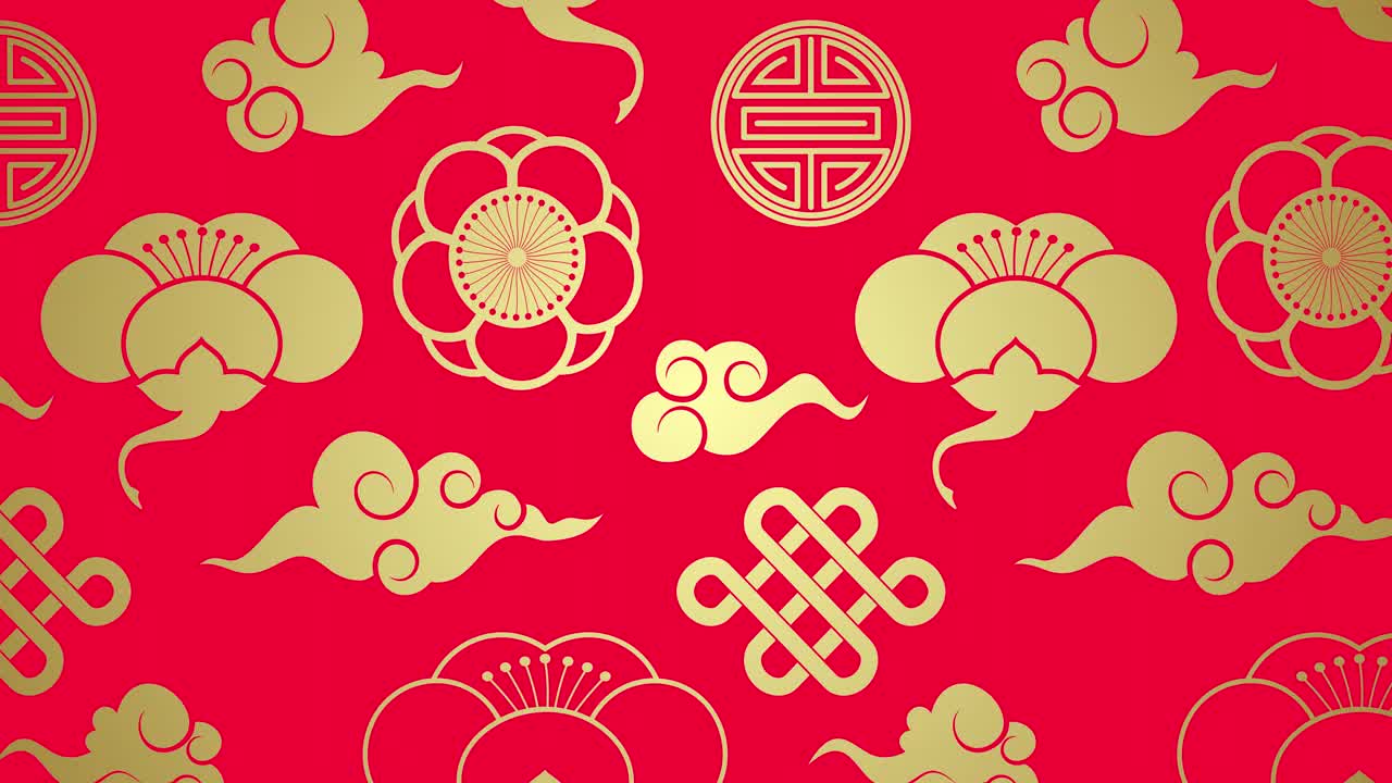 动画传统的日本纹理。东方几何金色图案上的红色。摘要无缝背景为中国新年。4K视频卡从左到右或从上到下移动视频下载