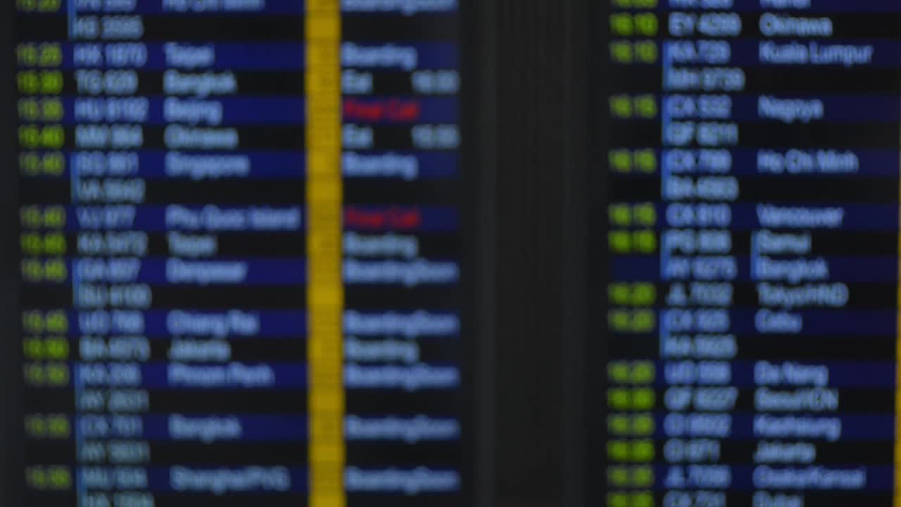摘要中国城市国际机场内部的信息变化记分牌视频素材