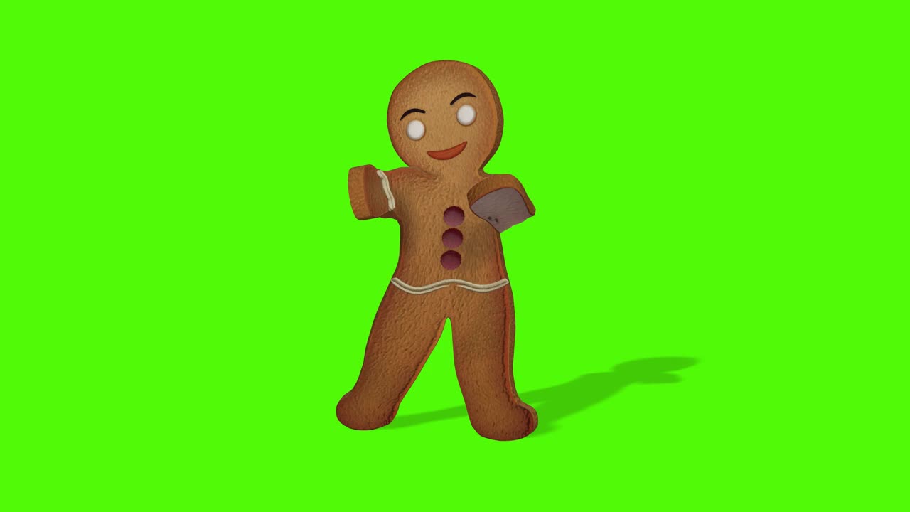 姜饼人正在跳圣诞舞。庆祝的概念。动画在绿色屏幕前视频素材