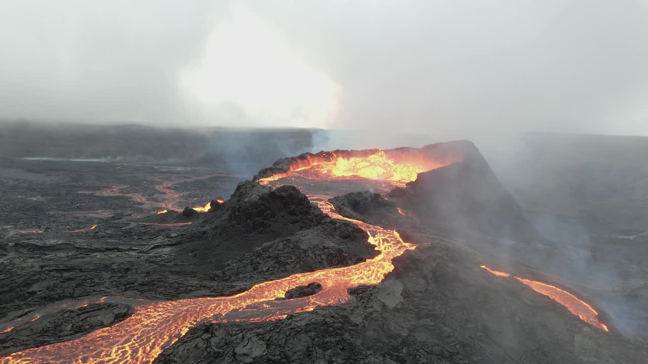 无人机拍摄的冰岛火山裂缝喷发视频下载