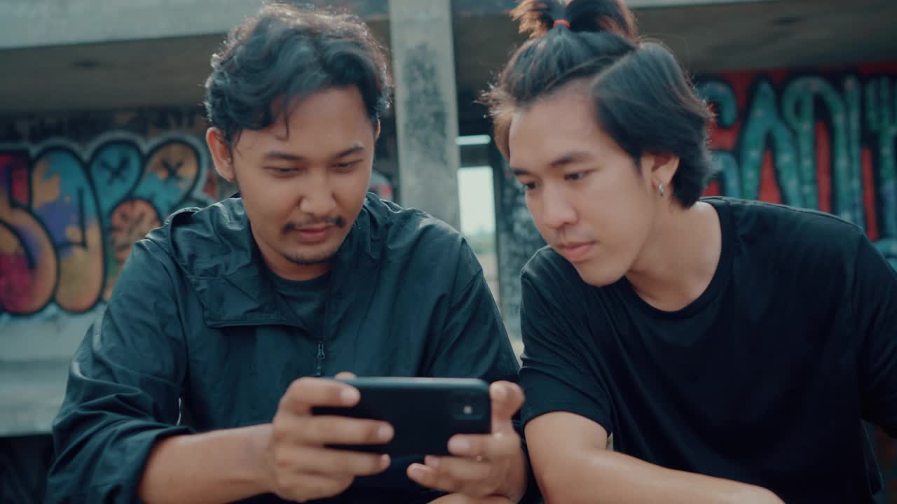 一名年轻的亚洲男子和他的朋友在练习足球时用智能手机拍摄视频。视频下载