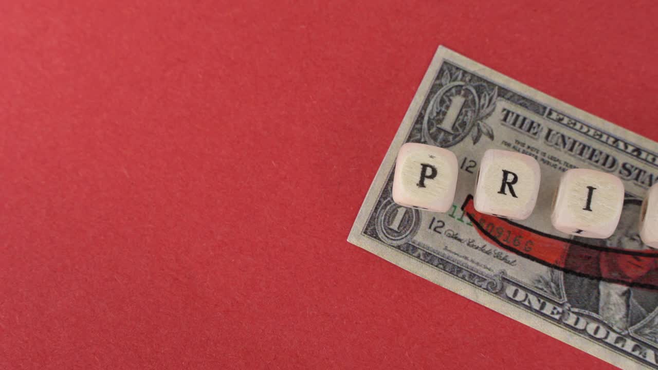这是一张美元钞票，上面有一个红色的向上的箭头，上面有“价格”两个字视频素材