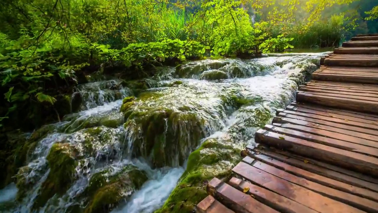 宁静的自然景色-瀑布在普利特vice国家公园视频下载