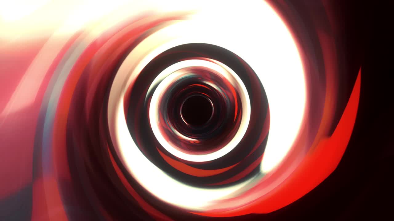 抽象辉光漩涡蓝色迷幻红色数码旋转花式图案扭转圈。圆形条纹旋转催眠旋转抽象。绚丽多彩的艺术效果，视觉错觉。4 k 3 d无缝视频素材
