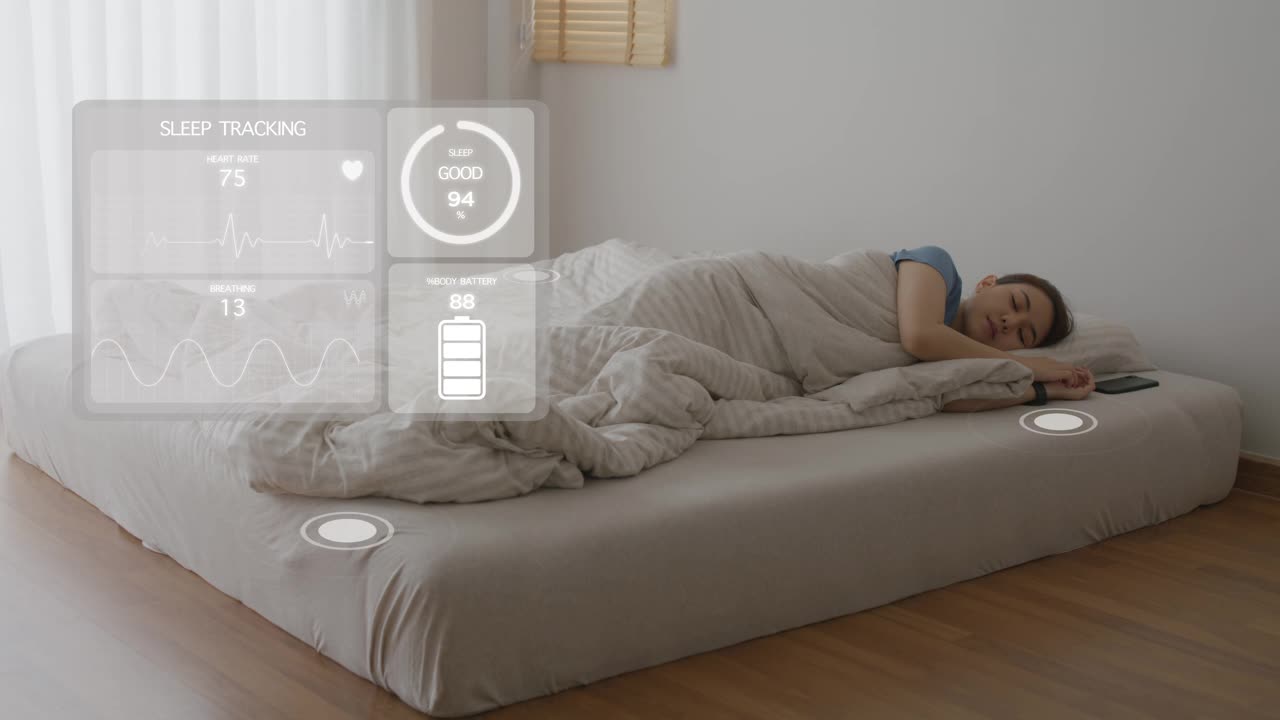 智能物联网床垫床智能传感器健康跟踪医疗技术视频下载