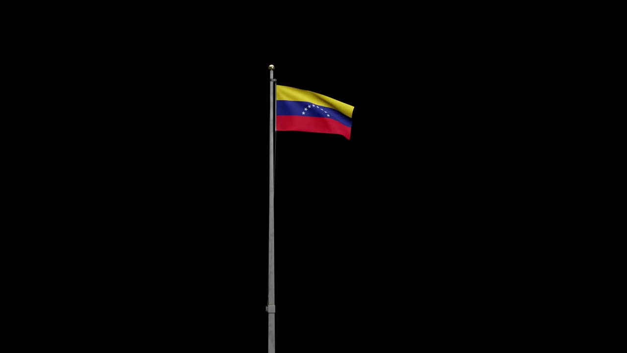3D阿尔法频道委内瑞拉国旗随风飘扬。委内瑞拉旗帜吹丝。视频素材