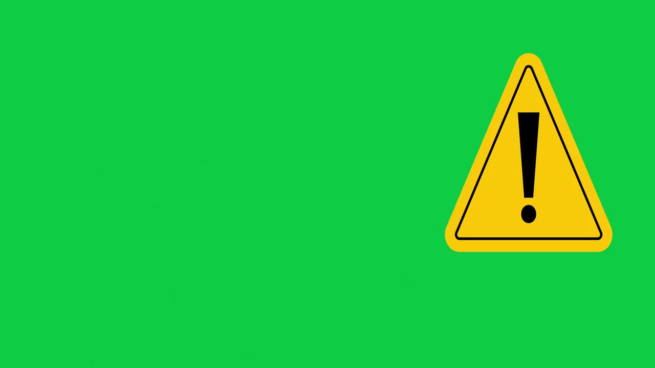 危险警告警告和停止标志标志在绿色屏幕，覆盖Alpha和白色背景可循环复制空间视频下载