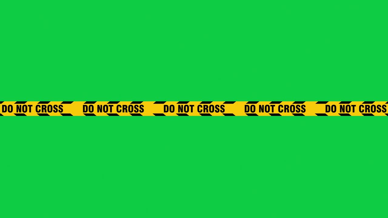 危险警告和停止标志胶带标记在绿色屏幕，覆盖Alpha和白色背景可循环复制空间视频下载