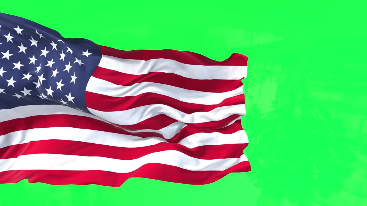 美国国旗迎风飘扬，绿幕为背景视频素材