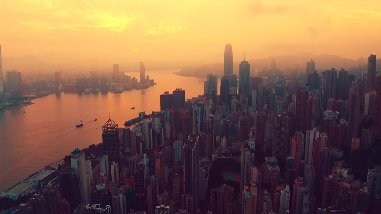香港-维多利亚港日落，中国视频下载