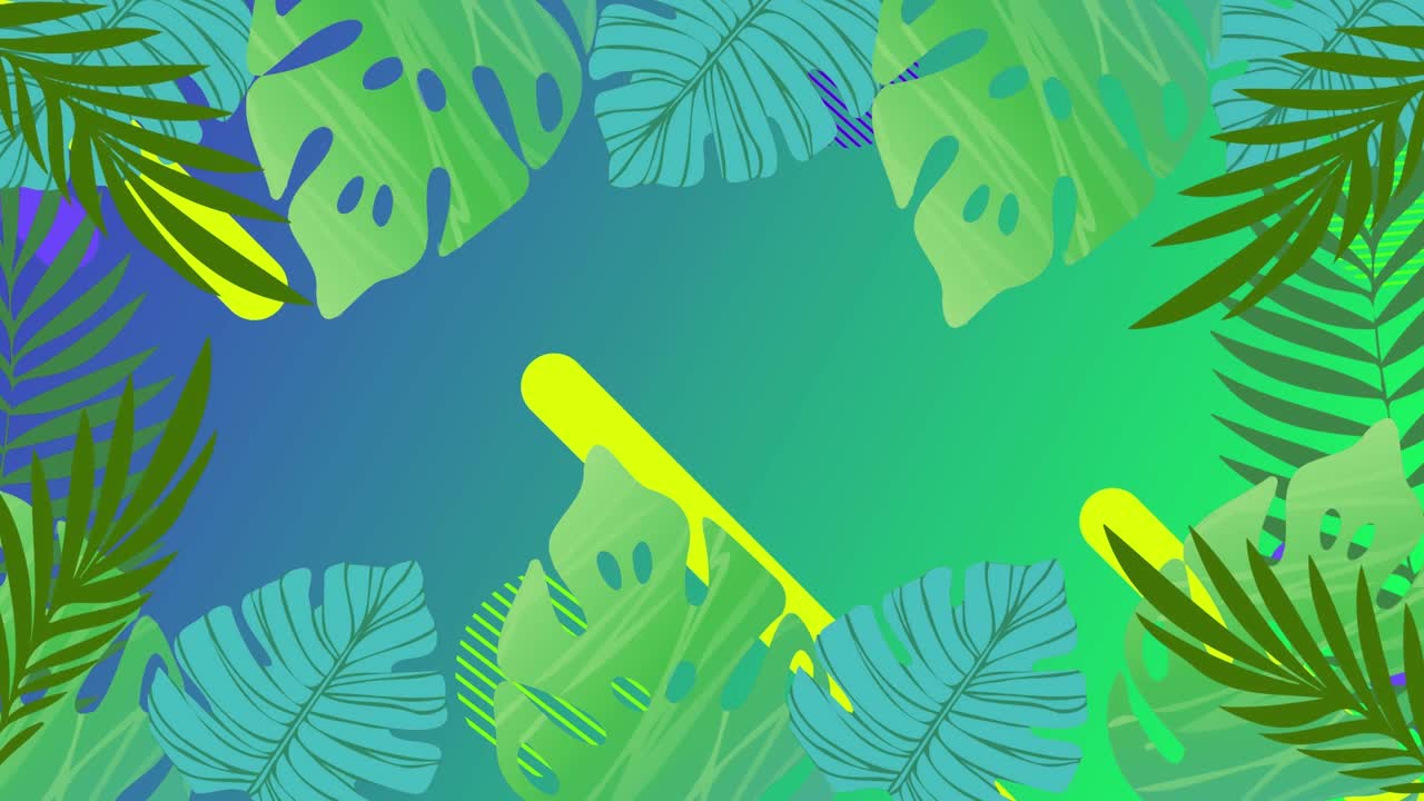 动画的绿色热带植物在绿色背景上的形状视频素材