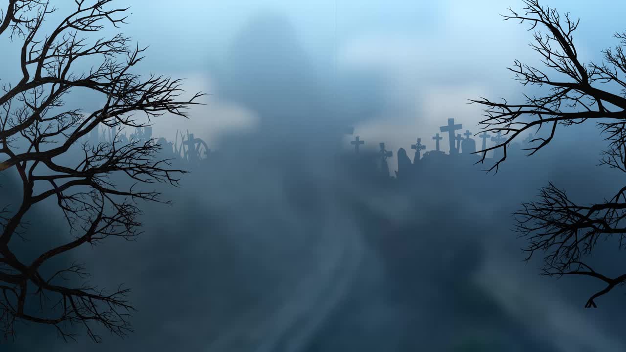 万圣节概念背景与墓地在森林视频素材