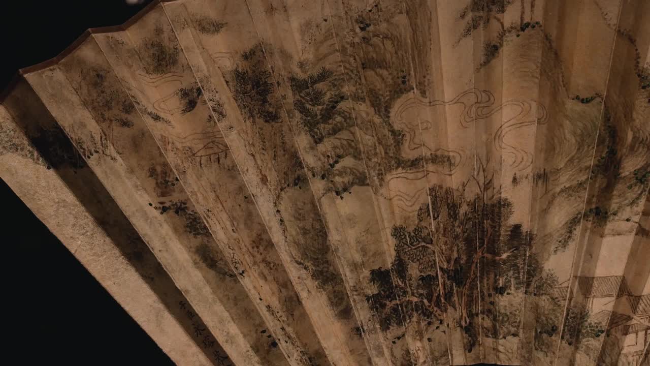 中国古代水墨画折扇视频素材