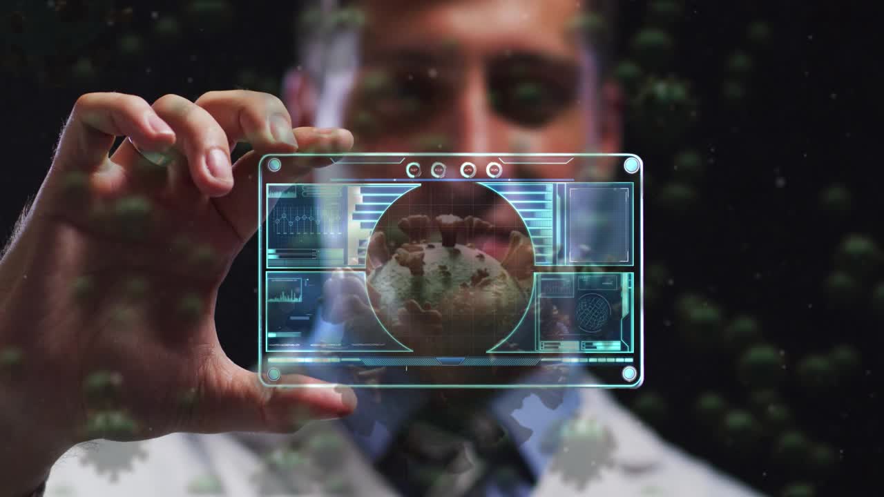 动画病毒细胞和数字接口的男性医生视频下载