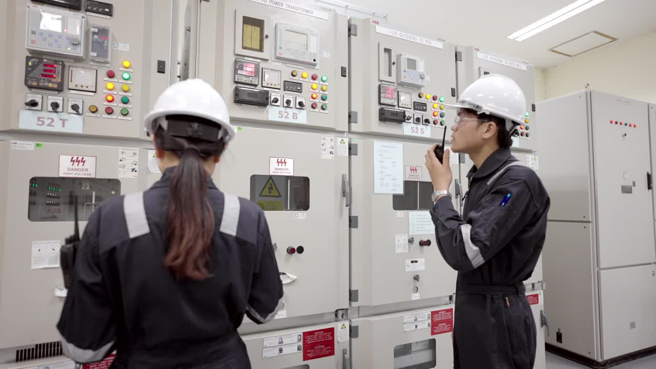 电气工程师和技术员在控制室视频下载