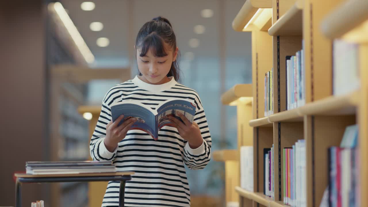 MS Schoolgirl在图书馆看书视频素材
