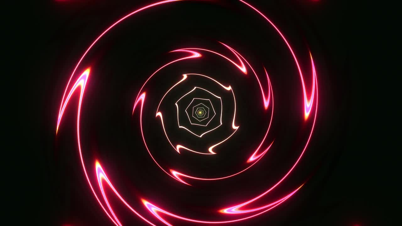 抽象背景辉光霓虹灯六边形齿轮环隧道无尽无缝循环动画。视频技术的概念。未来的墙纸。视频素材