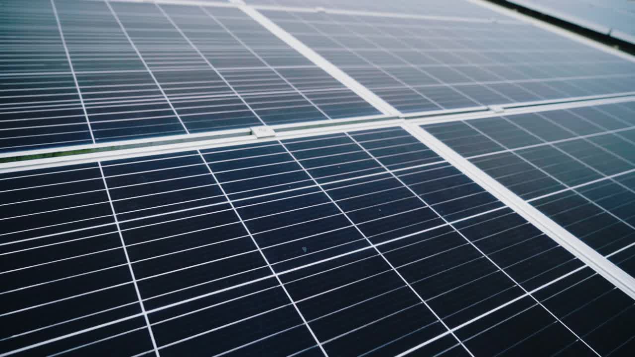 屋顶上有太阳能电池板的新开发工业区。视频素材